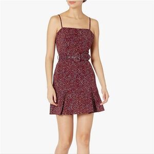 J.O.A. Polka Dot Pleated Sleeveless Mini Dress in Wine Dot Burgundy Size Small